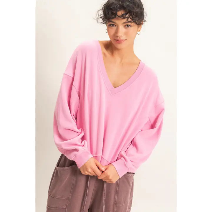 Pink V-Neck Sweatshirt