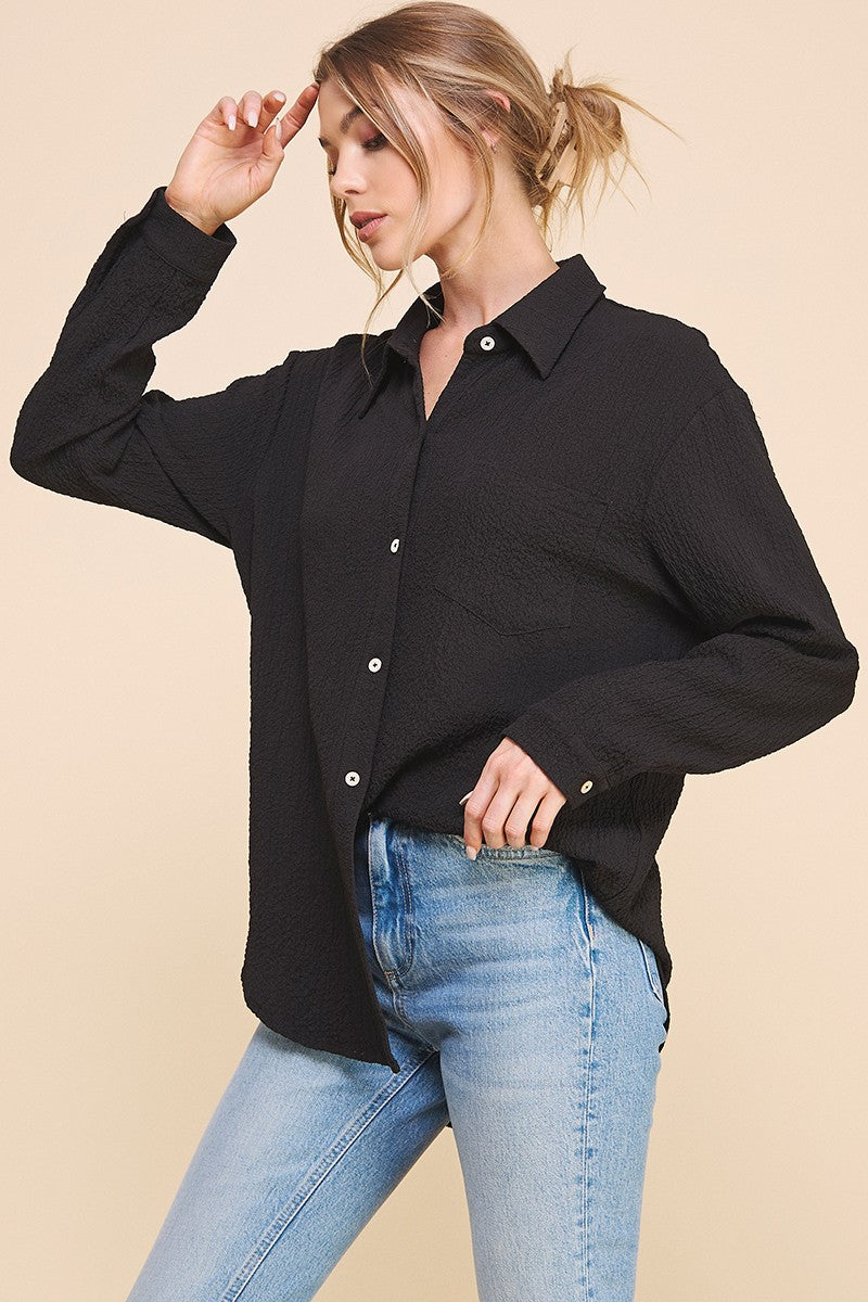 Button Front Shirt in Crinkle Gauze