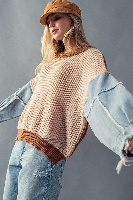 Denim Sleeve two tone sweater