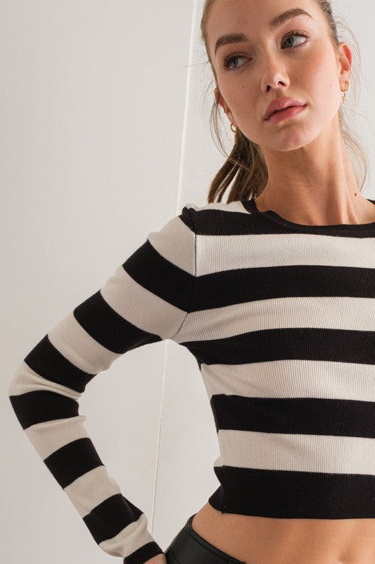 Fit Crop Length Long Sleeve Knit Top