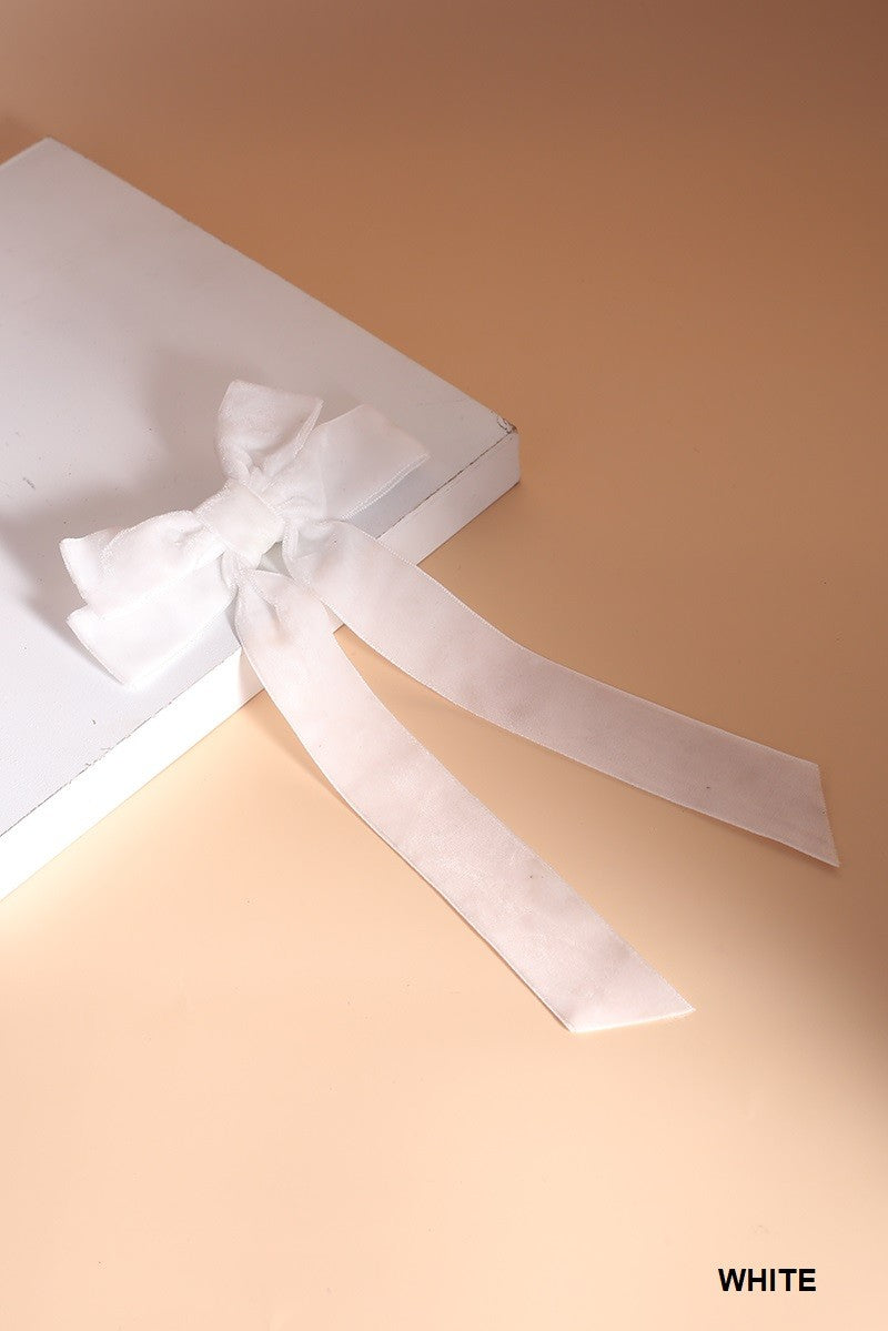 Velvet Long Ribbon Hair Bow Clips