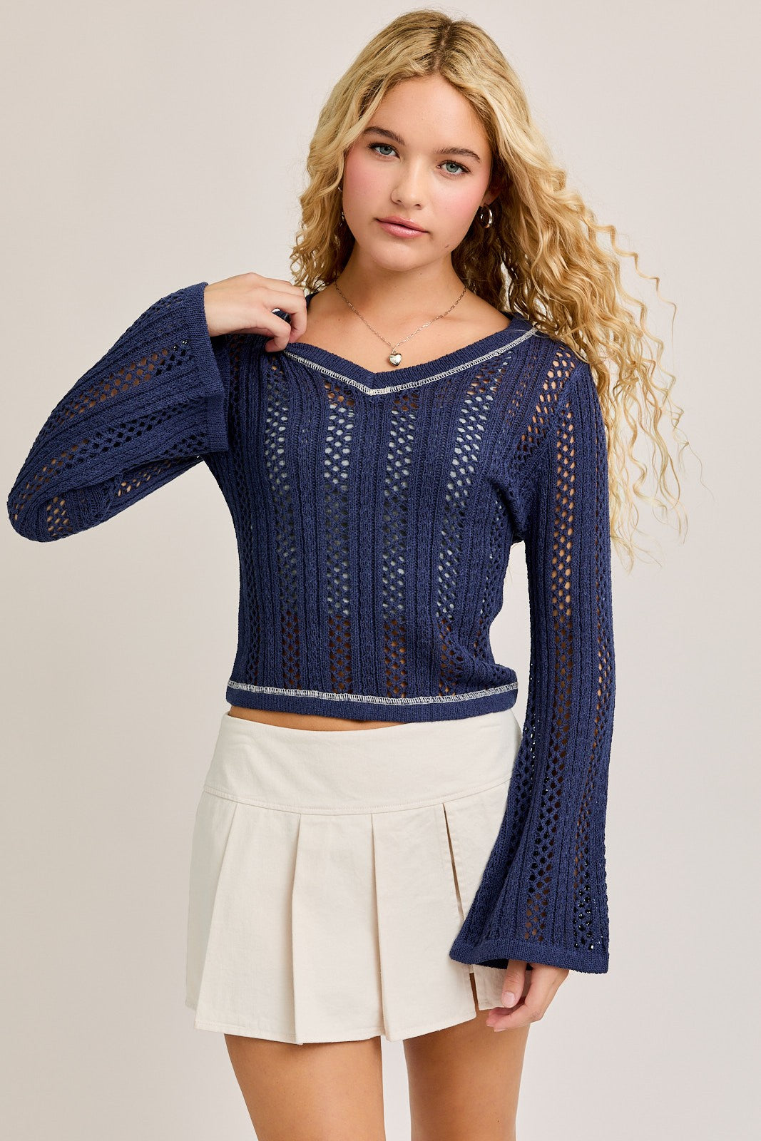 Crochet Contrast Stitch Sweater Top
