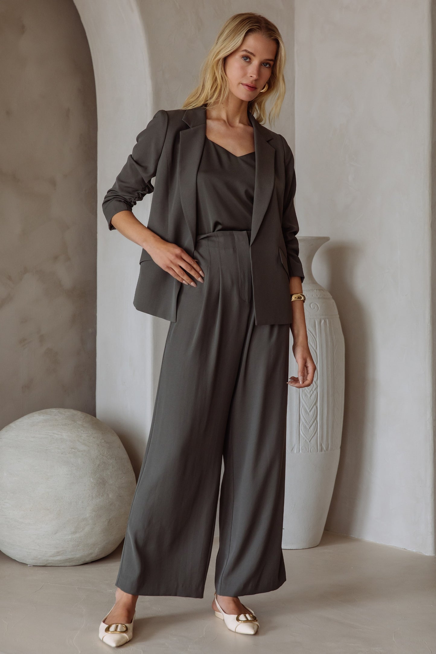 Recycled Shirred Sleeve Blazer