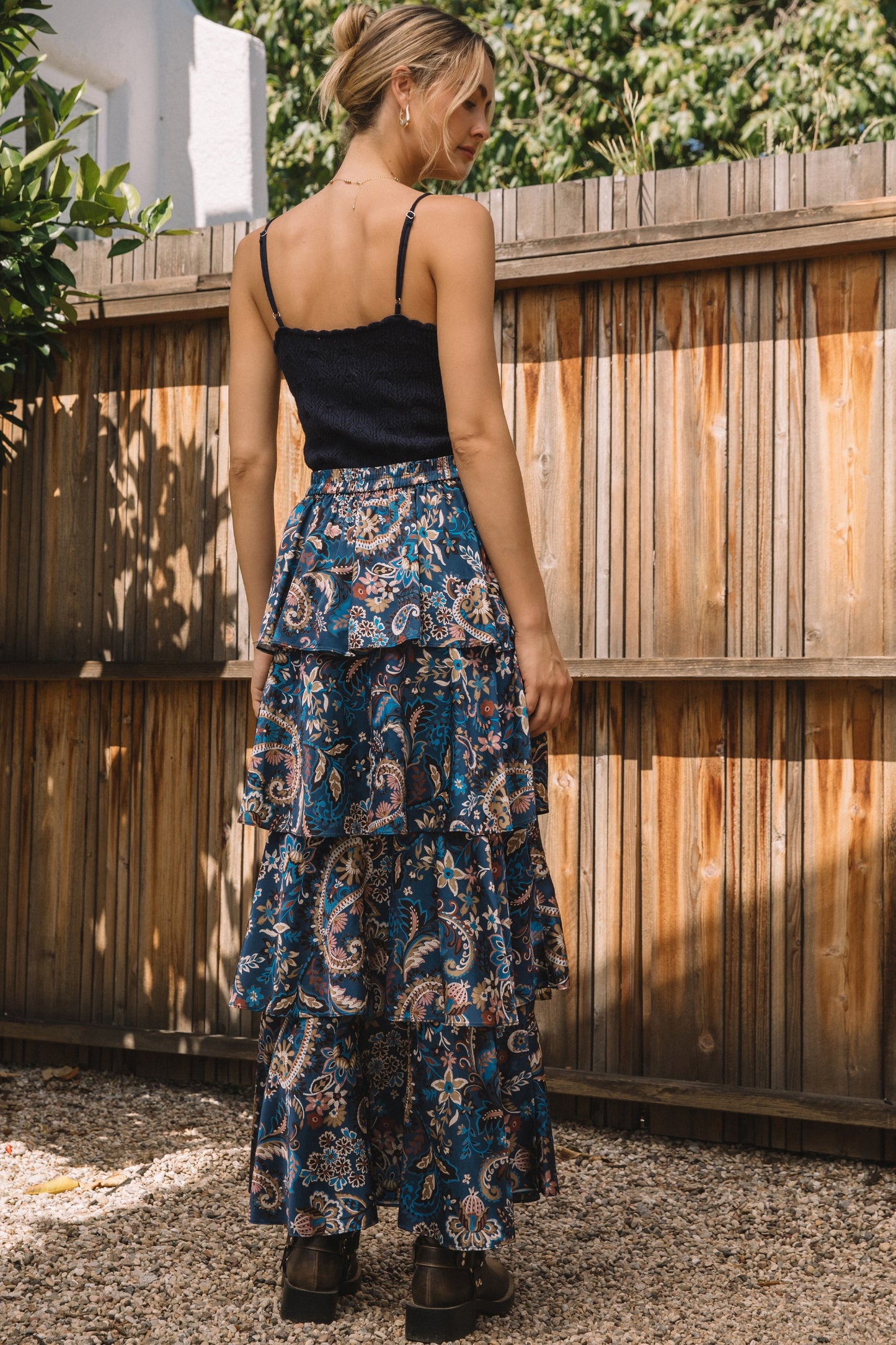 Satin Tiered Maxi Skirt