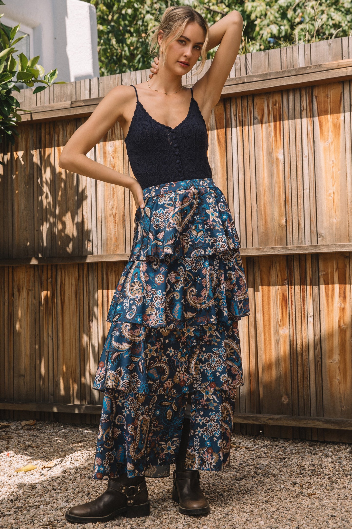 Satin Tiered Maxi Skirt