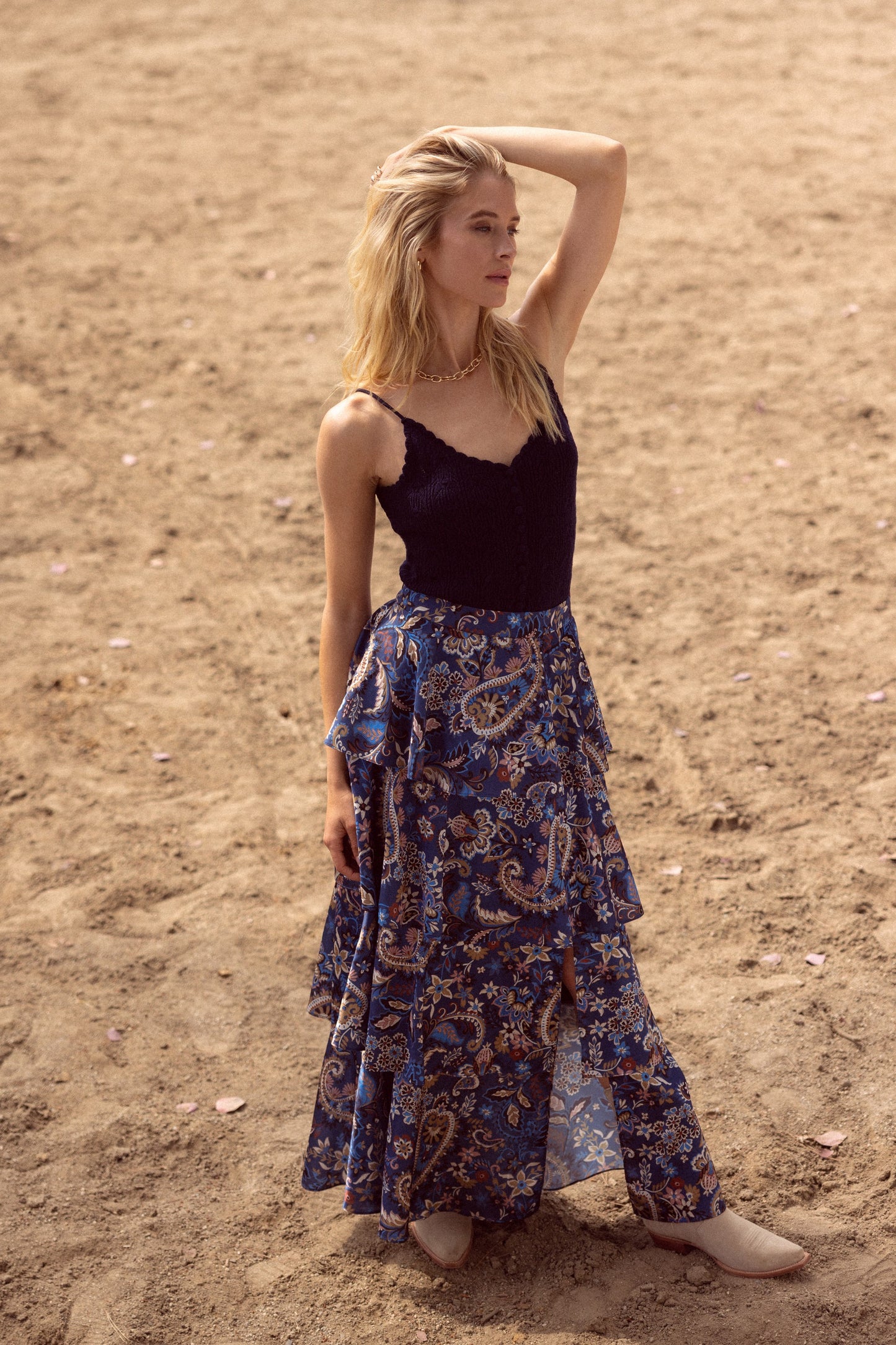 Satin Tiered Maxi Skirt