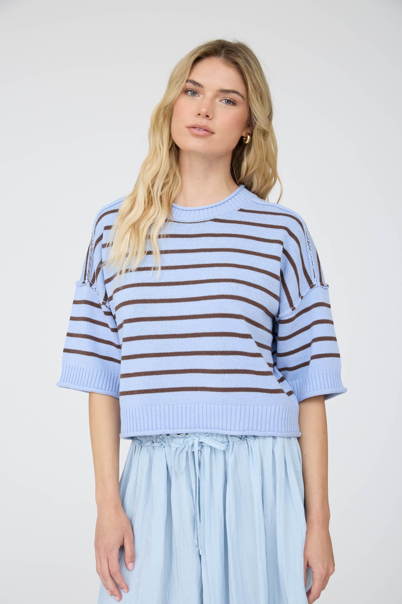Stripe Short Sleeve Sweater