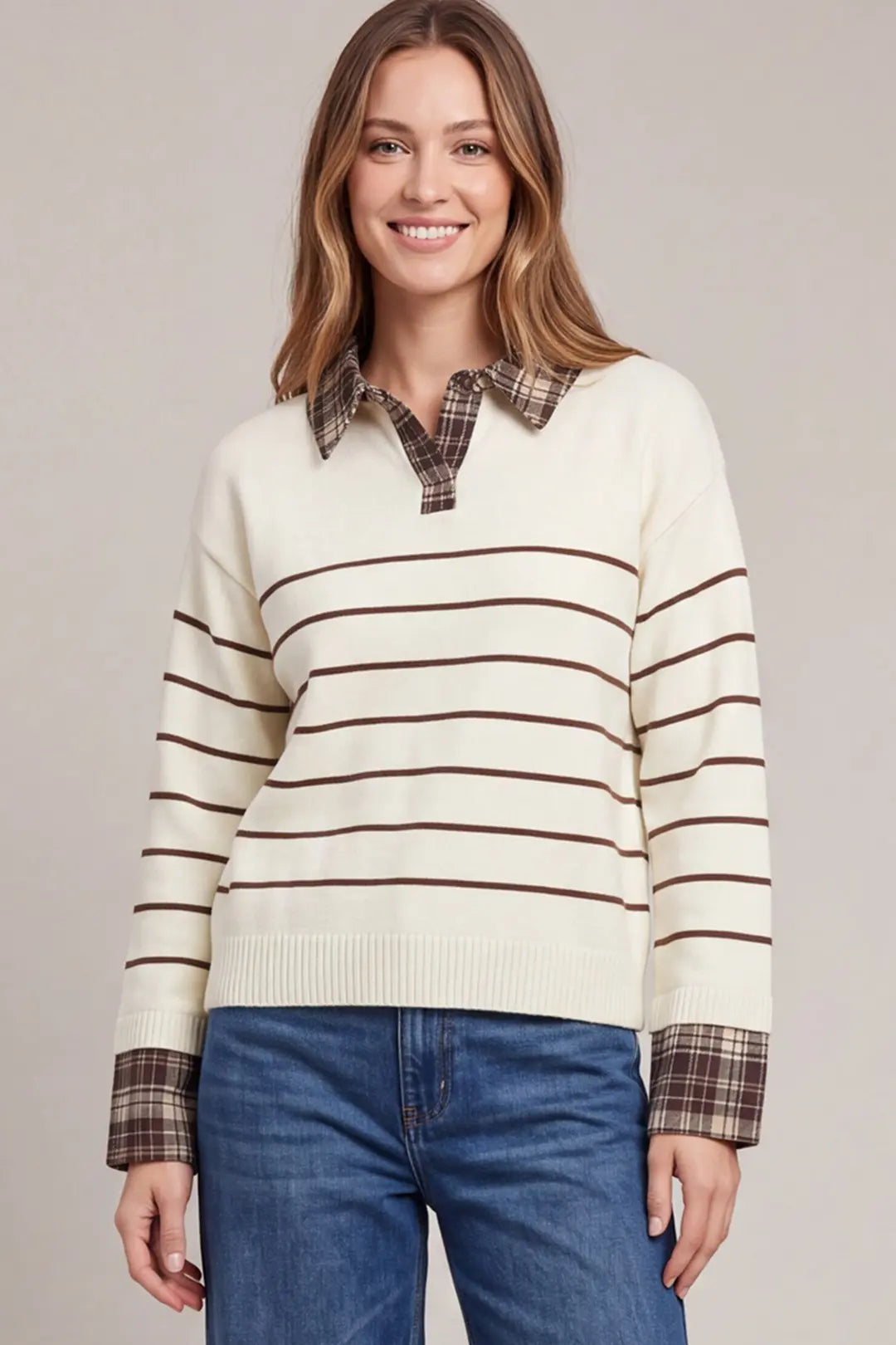 PLAID COLLARED SWETATER