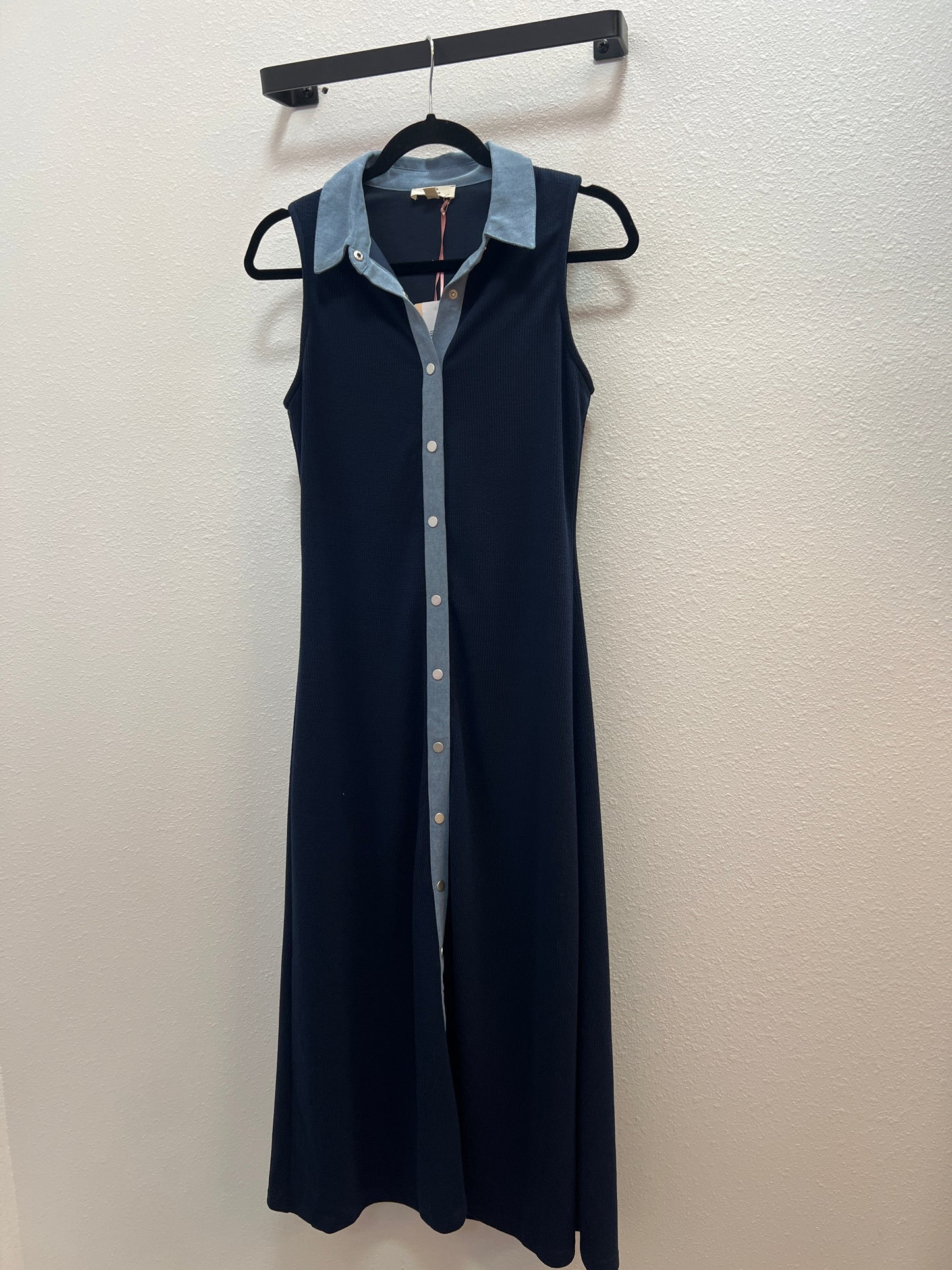 Navy Button Down Sleeveless Dress