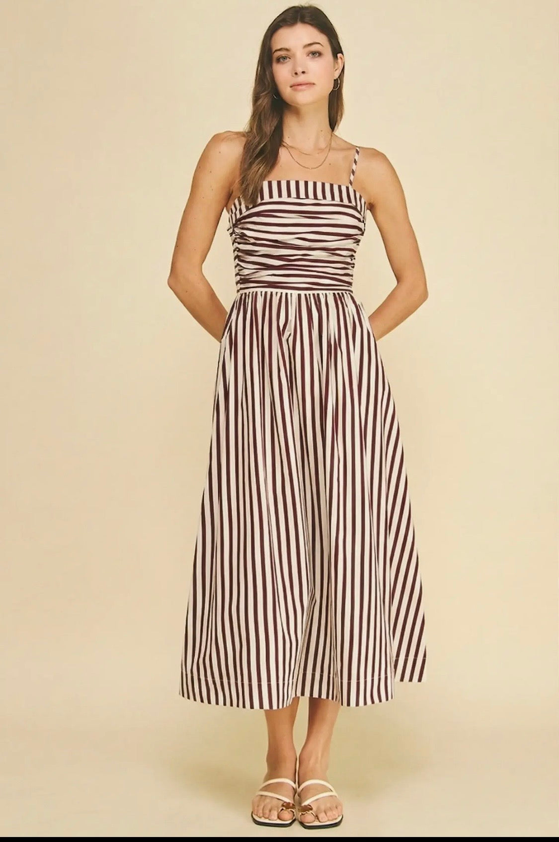 Striped Ruched Detail Midi Dress