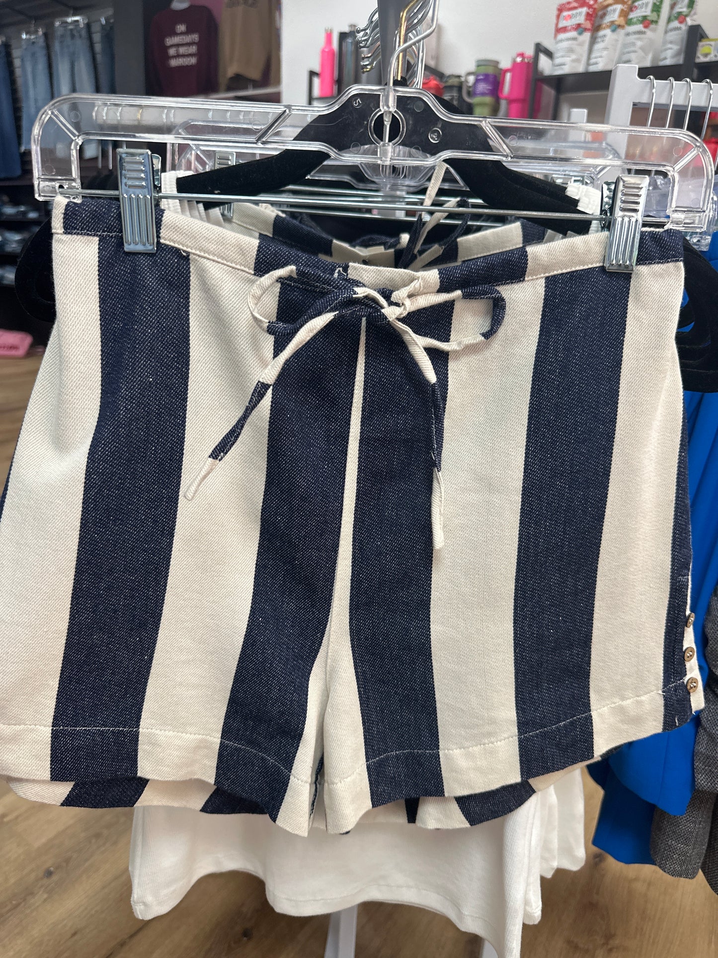 Striped Shorts with Side Button Detail