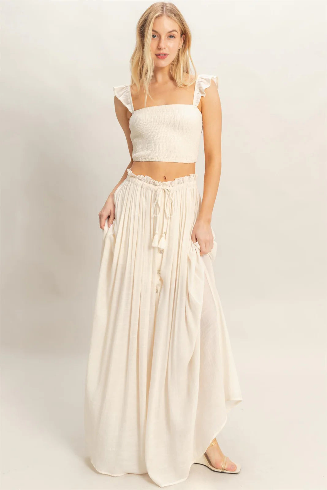 Cream Two Piece Top+Skirt
