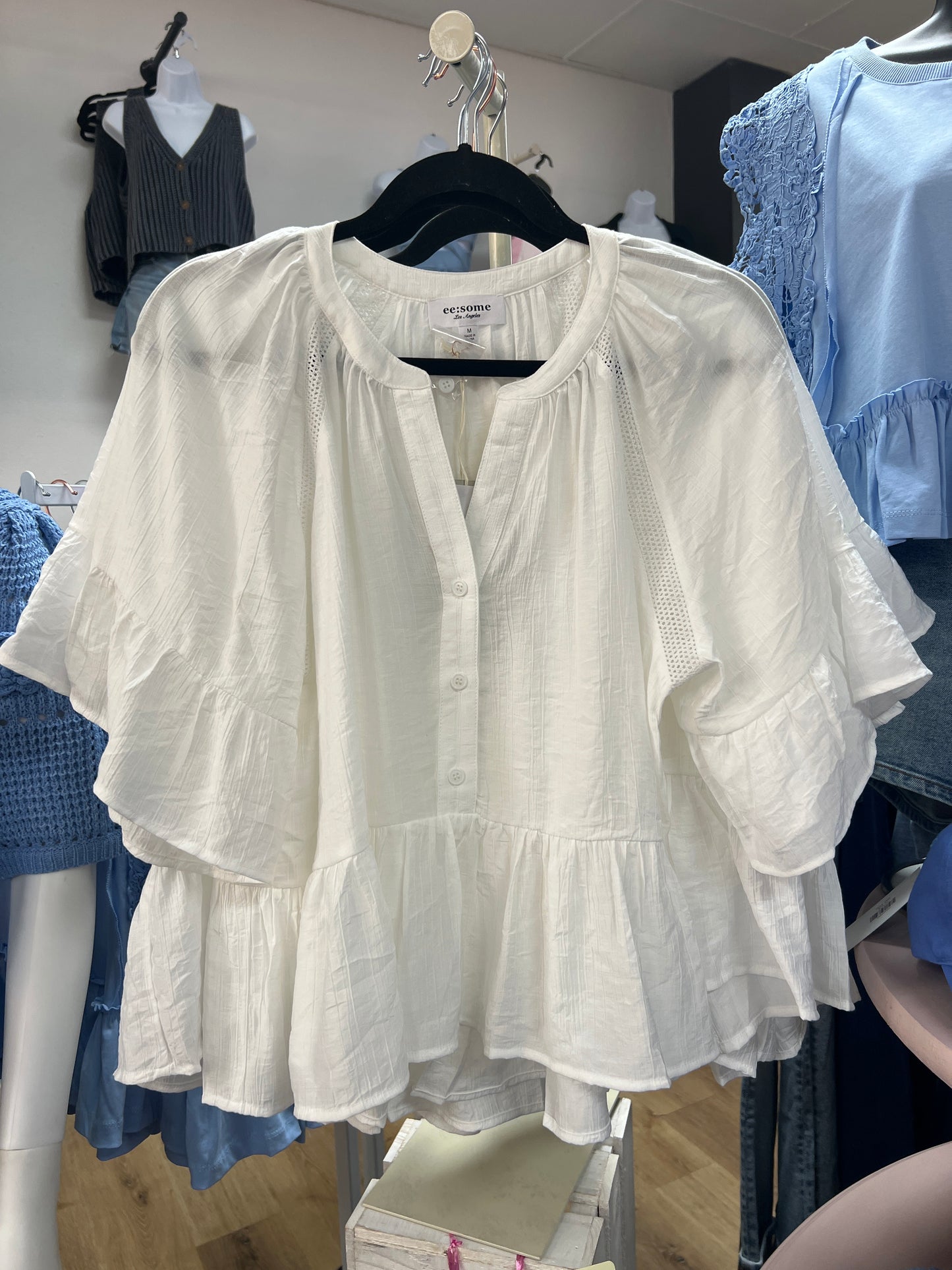Ruffle Short Sleeve Button Down Top
