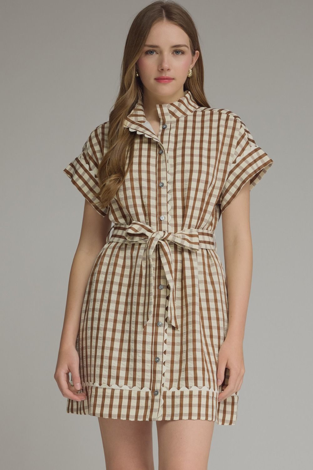 Gingham short sleeve mini dress