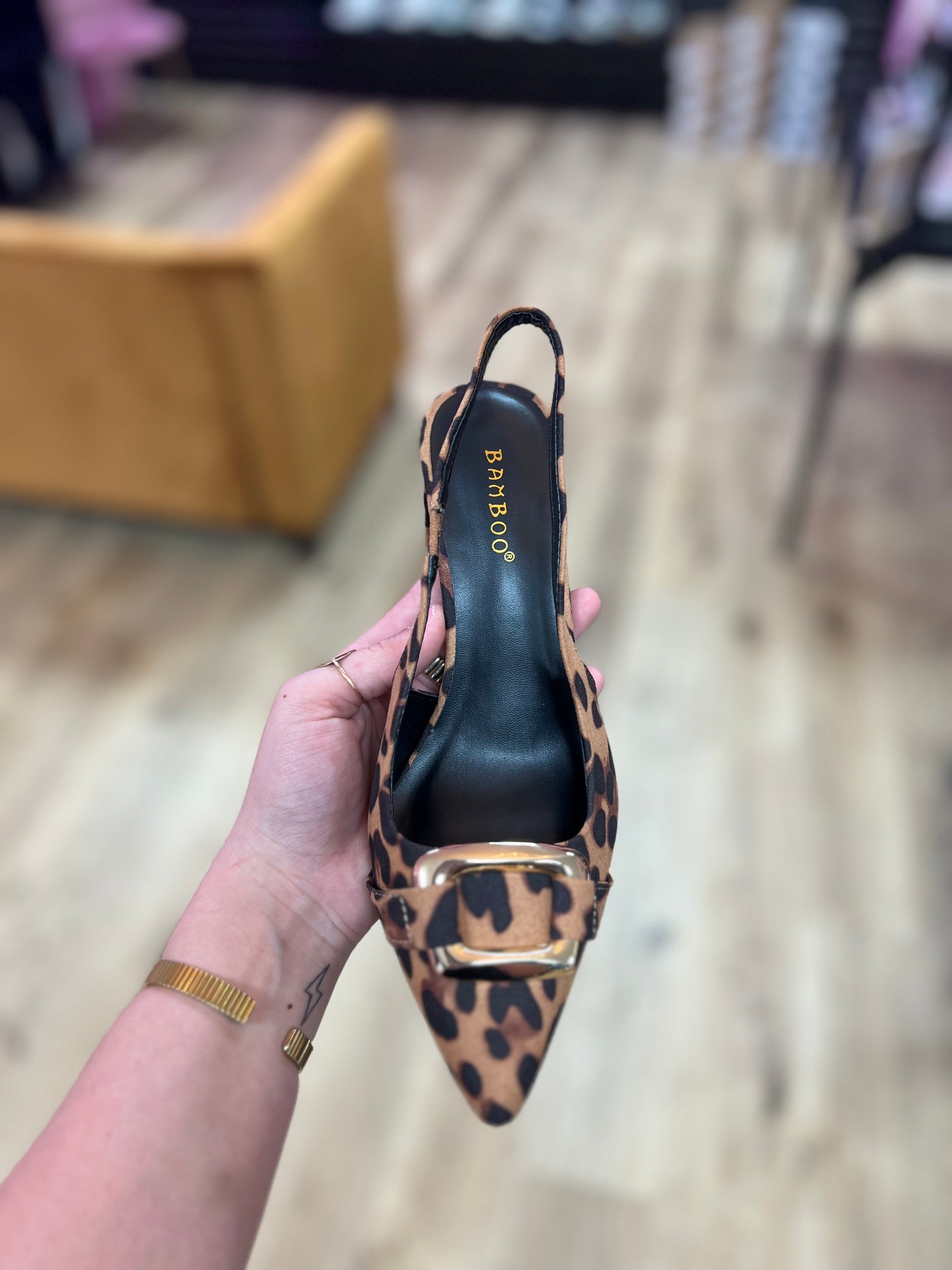 Metal Buckle Sling Back Leopard Faux Suede Heel