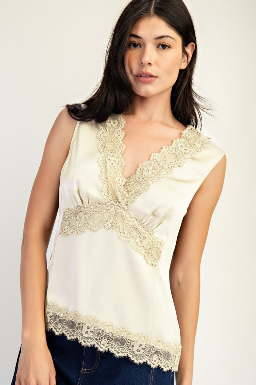 Lace Trim V Neck Cami