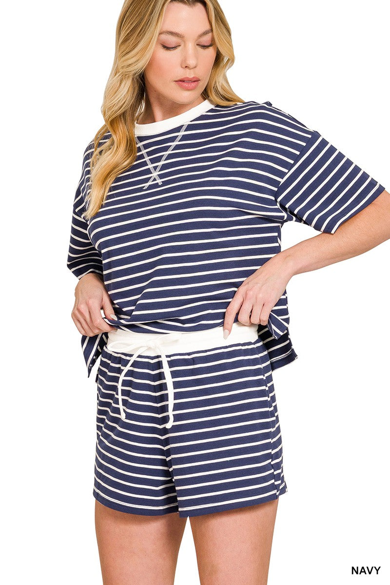 Navy Stripe Short Set