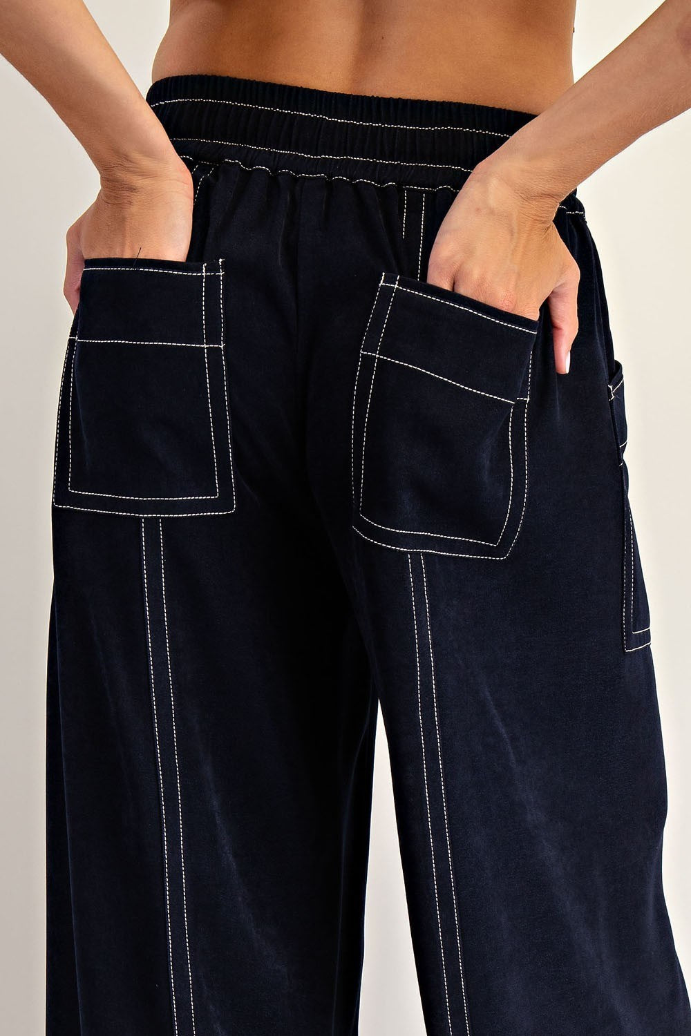 Contrast Stitch Wide Leg Pants