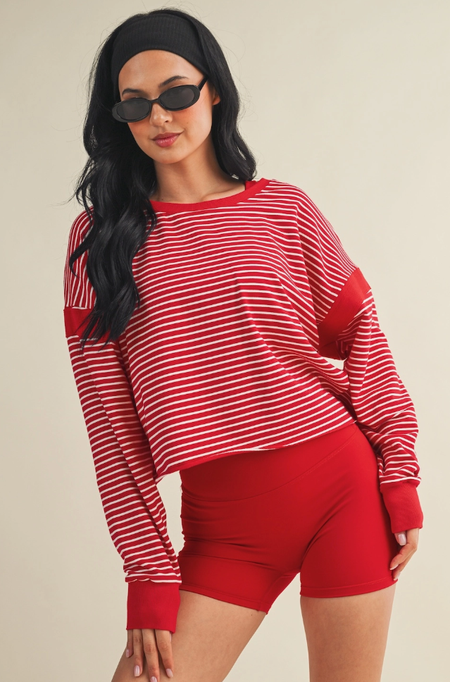 Stripped Cutout Back Layering Sweatshirt