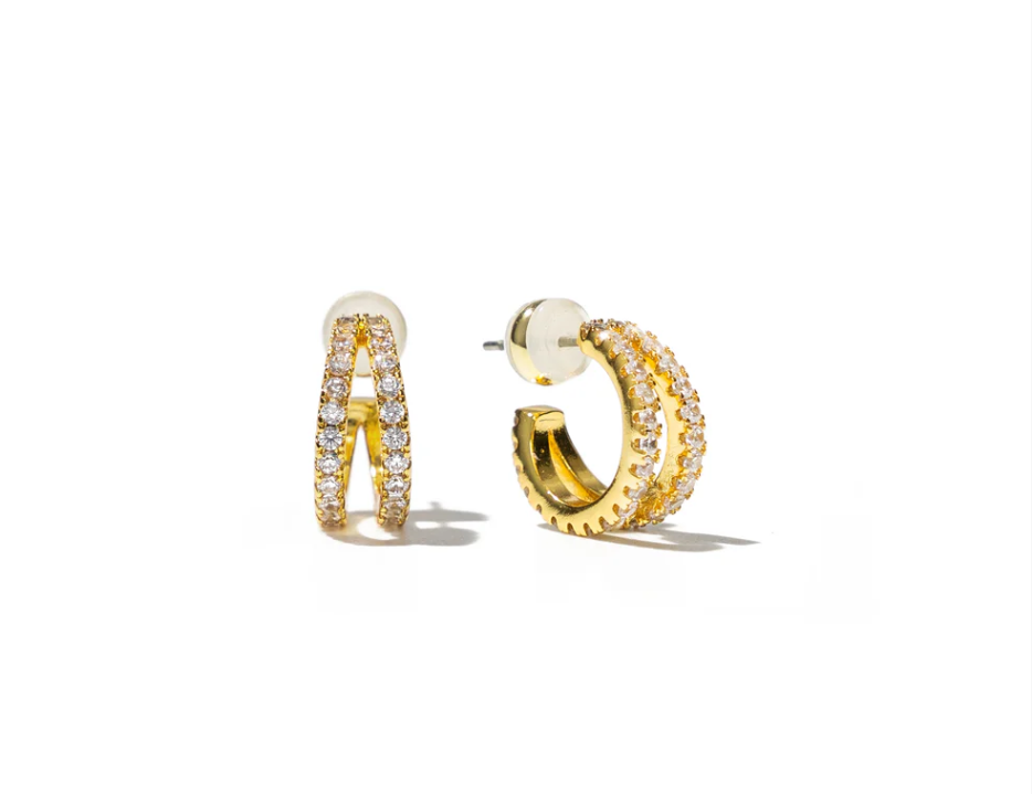 18k Gold Pave Shine Double Hoops