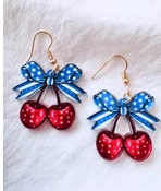 Stars & Stripes Cherry W/Bow Earring