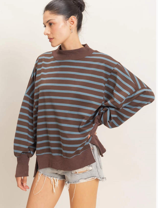 Striped Mock Neck Sweatshirt