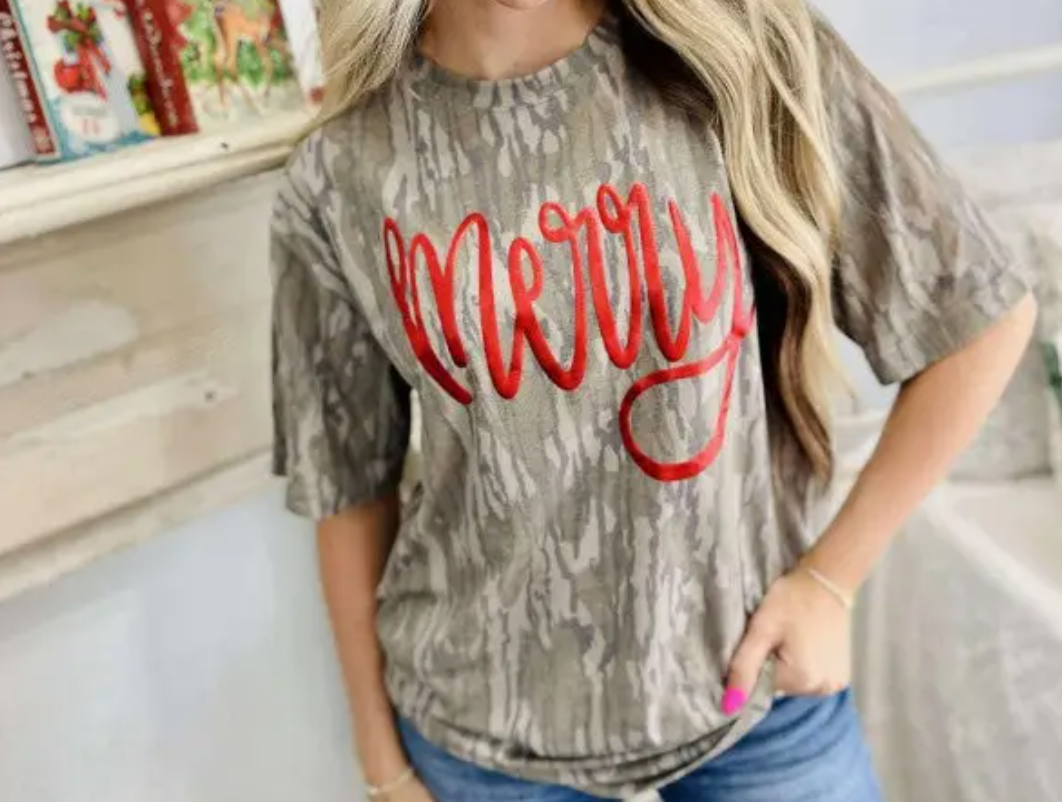 Camo Merry Metallic Puff Tee