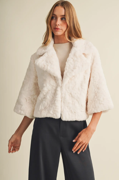 High-Pile Rosette Faux Fur Jacket