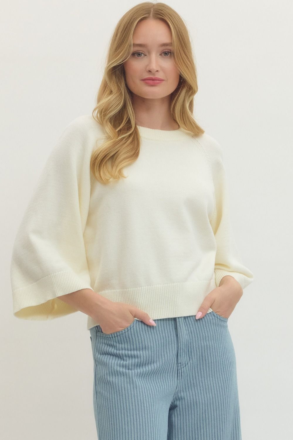 Solid raglan sweater knit top
