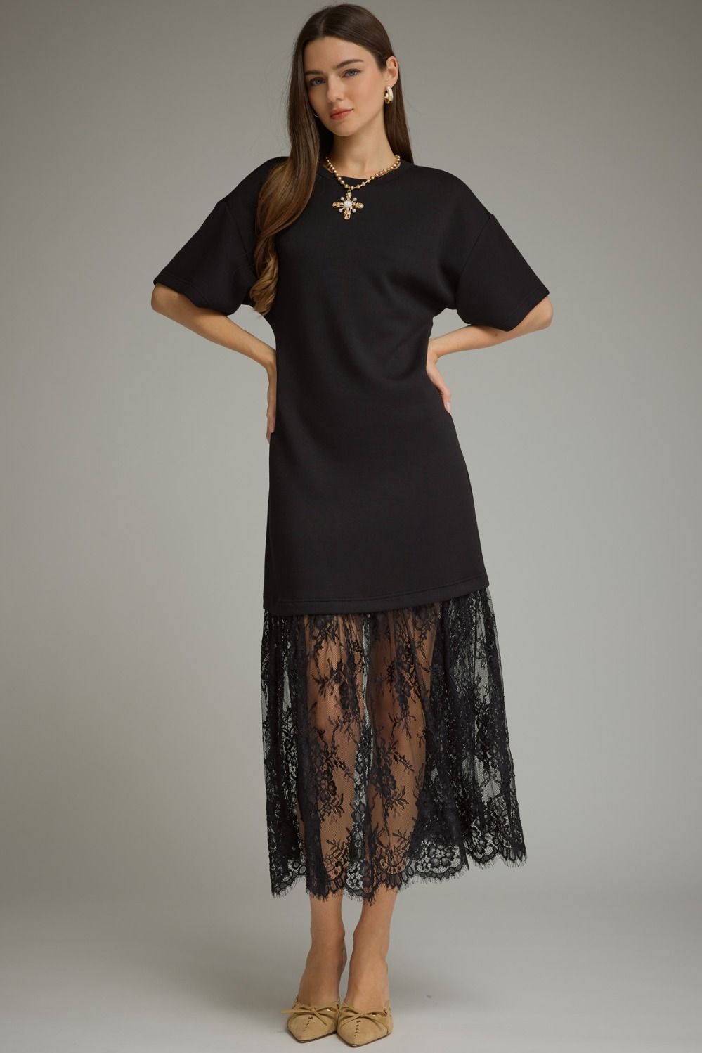 Solid short sleeve midi dress