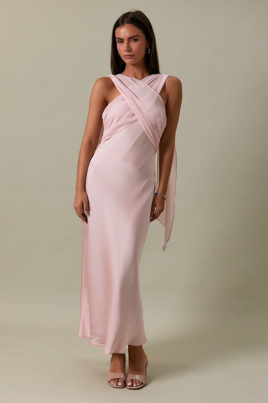 Strapless Scarf Detail Midi Dress