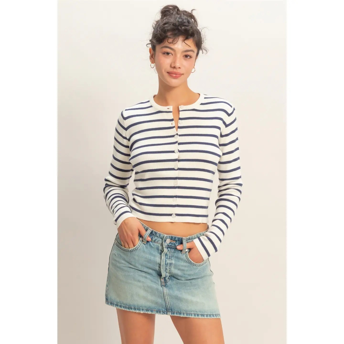 Striped Button-Up Cardigan