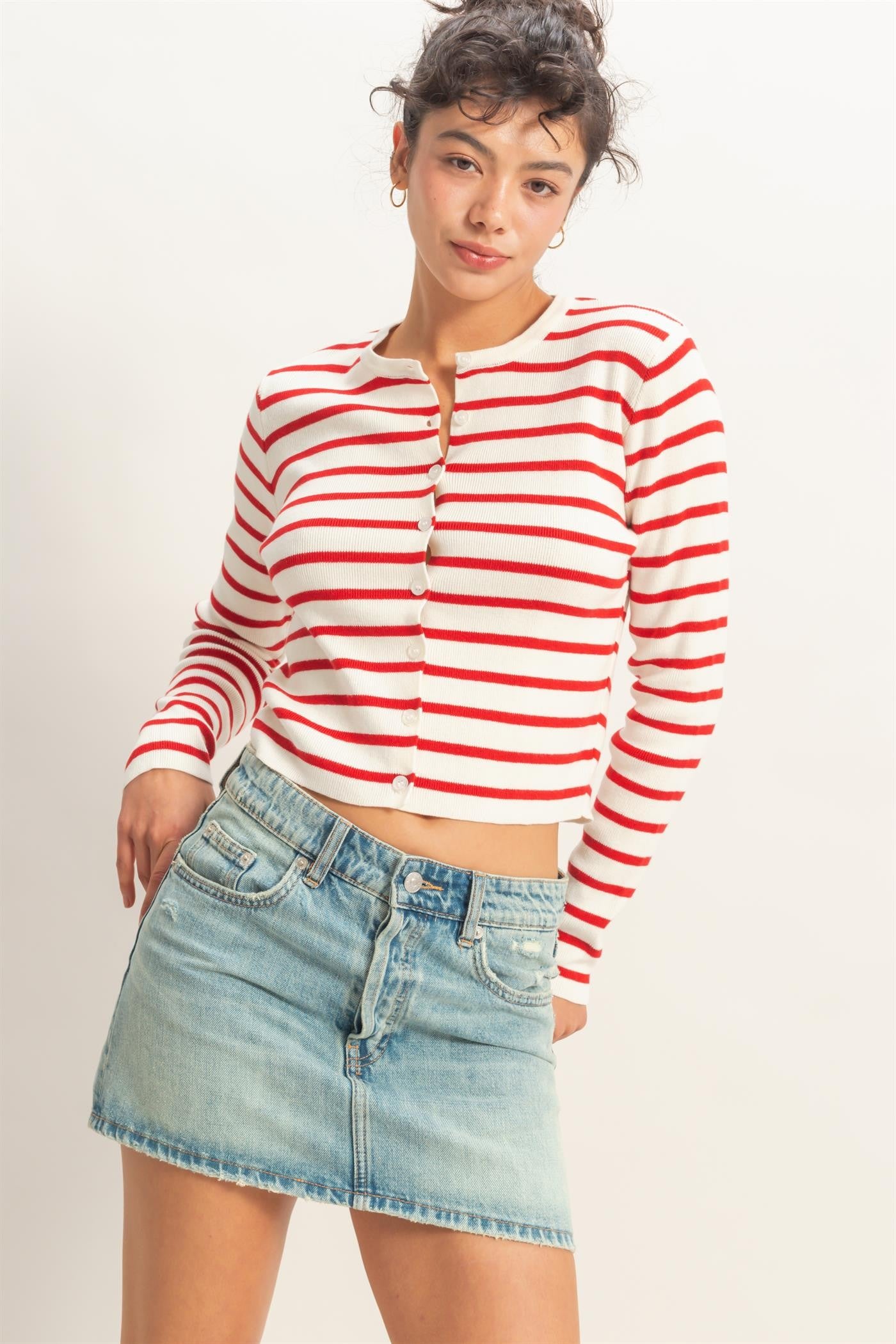 Striped Button-up Cardigan