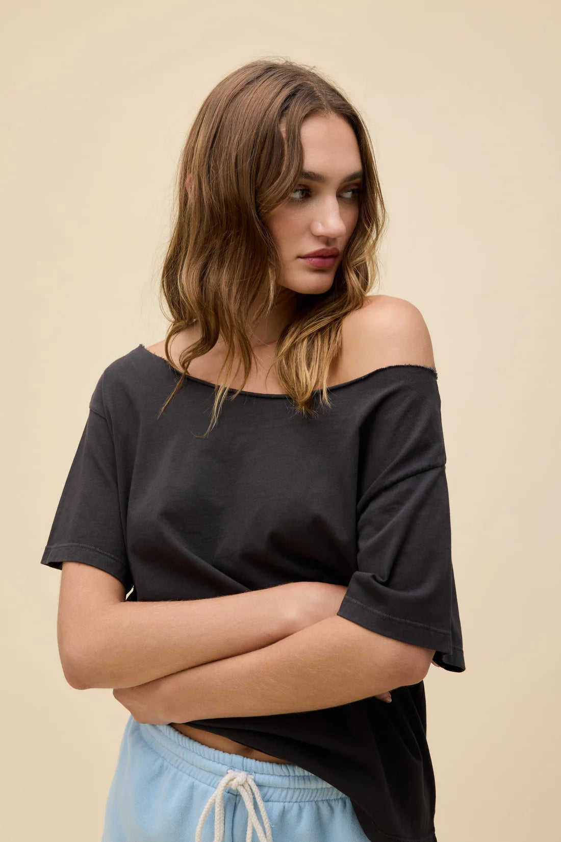 Off the shoulder black tee