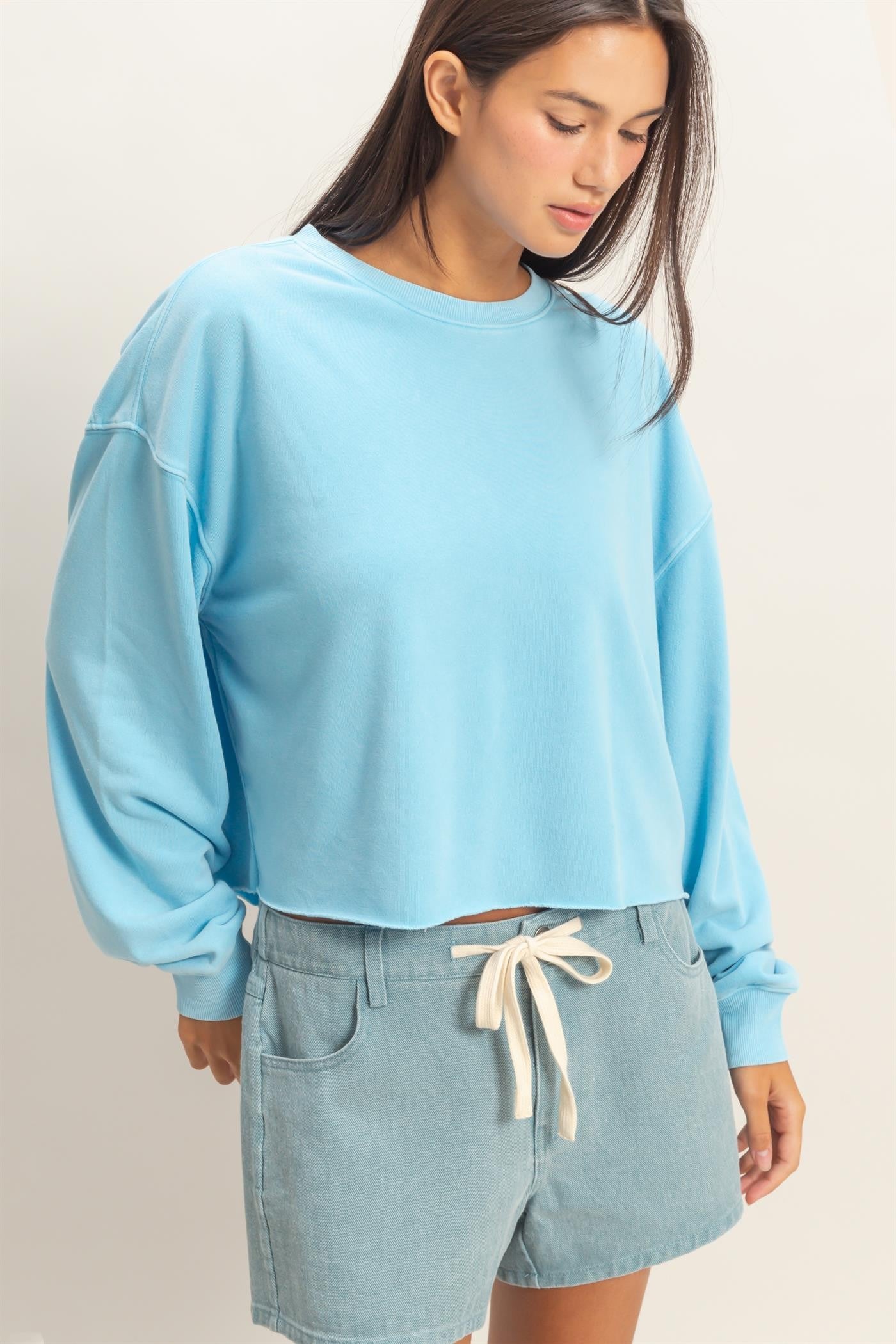 Blue Cropped Crew