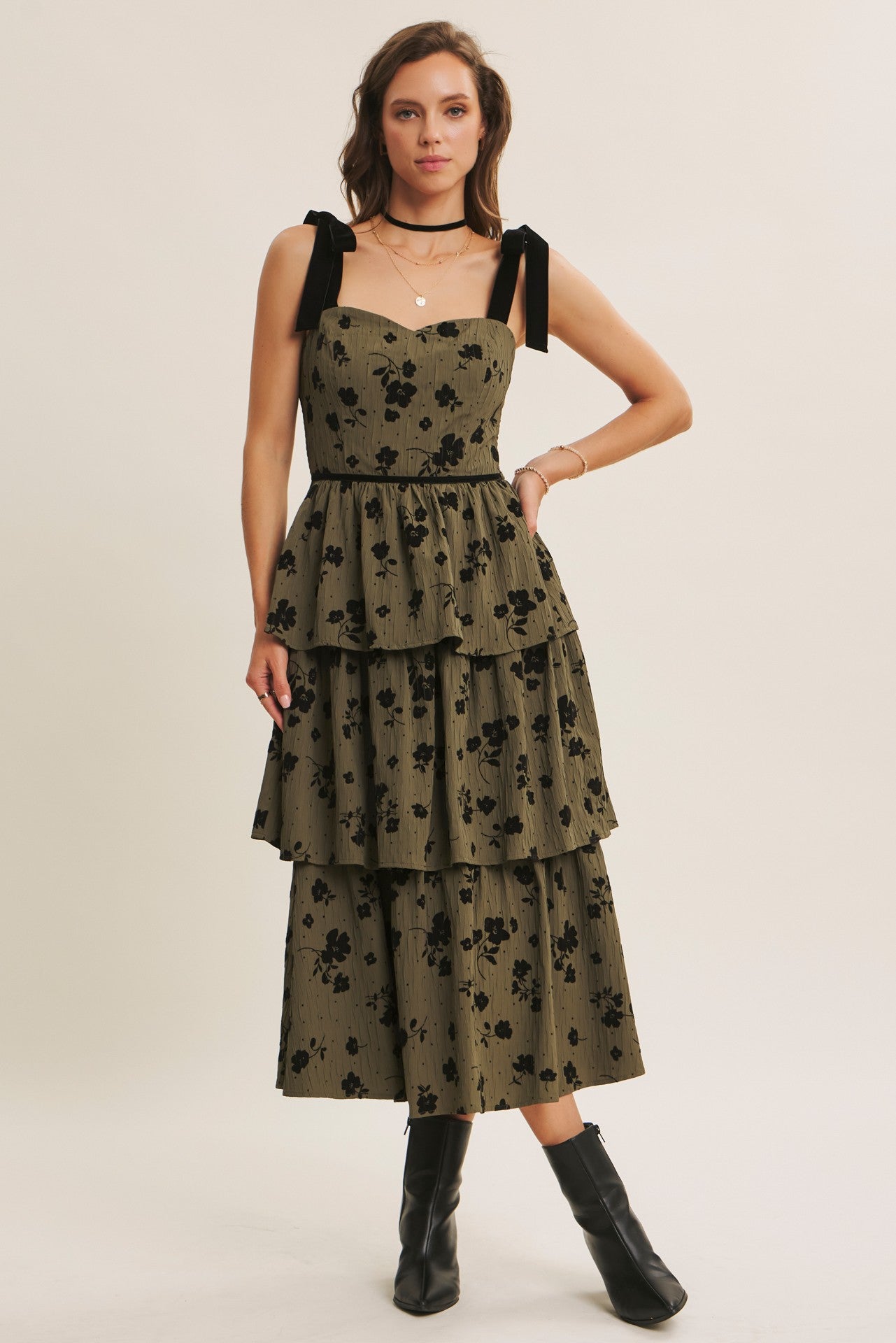 Floral Flocked Midi