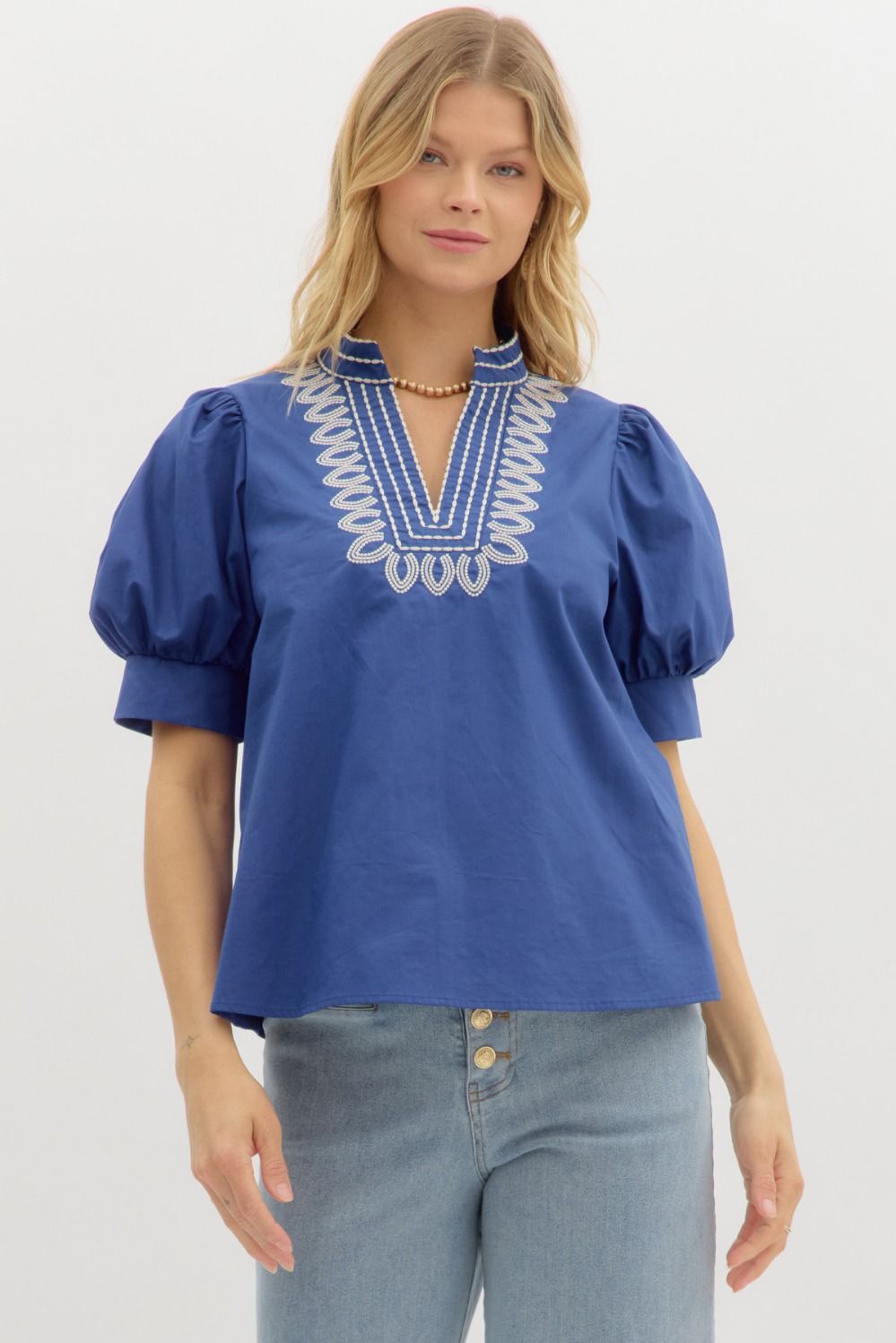 Solid Cuff Puff Sleeve Pullover