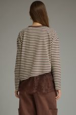 Asymmetrical Lace Hem Striped Top