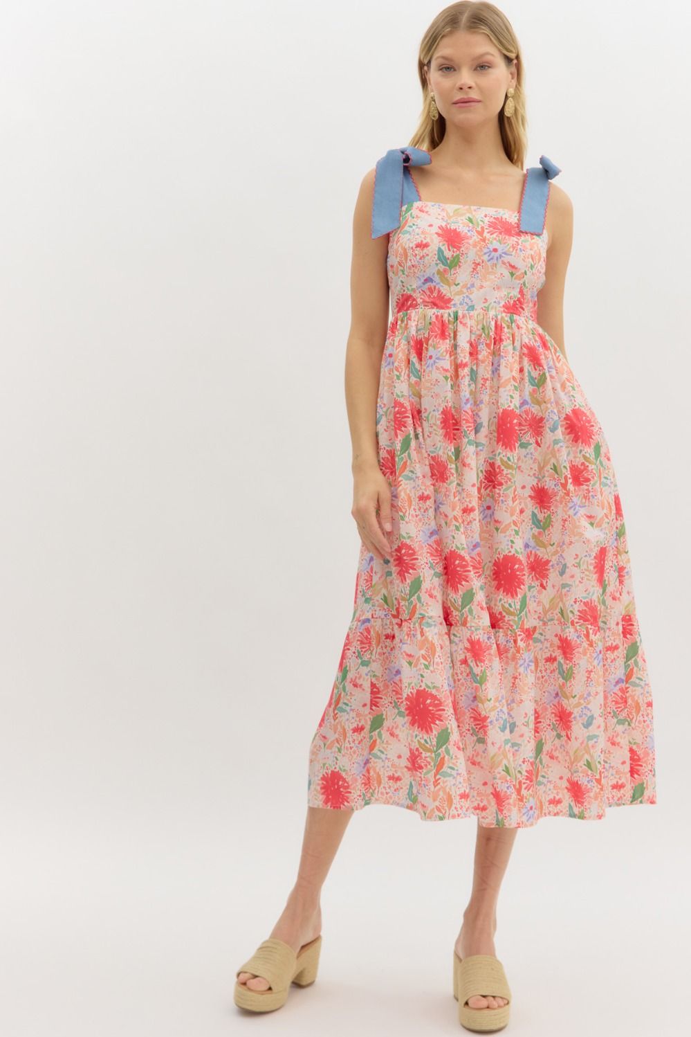 Floral Tie Strap Midi