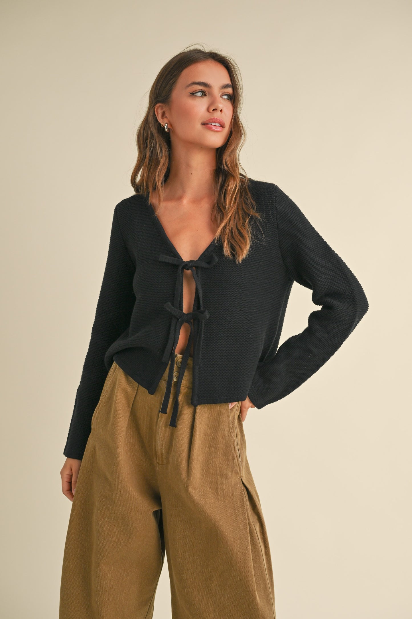 Long Sleeve Knitted Tie Cardigan