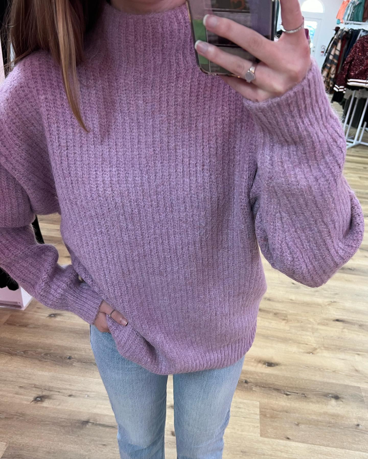lavender mock neck sweater