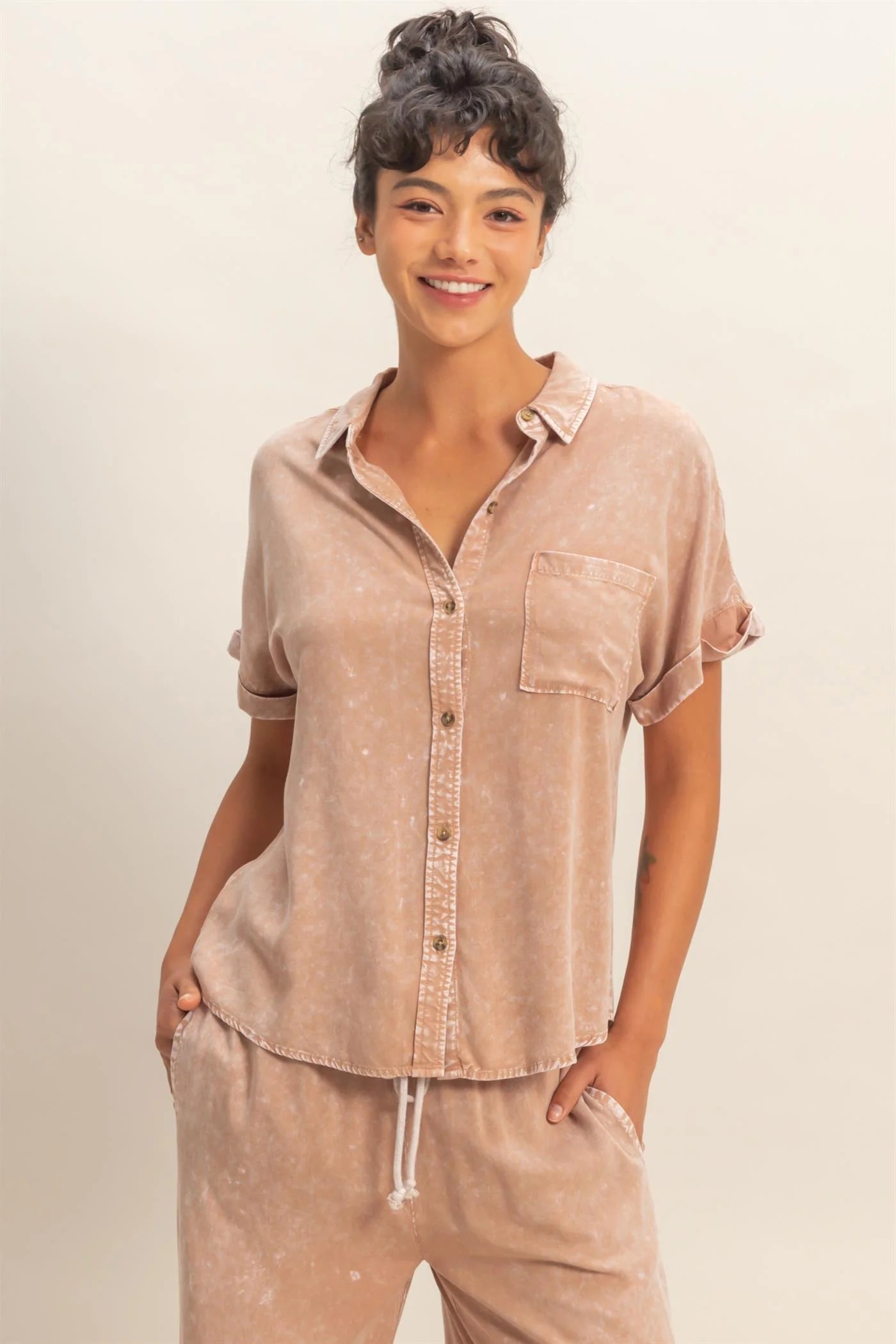 Taupe Button Down