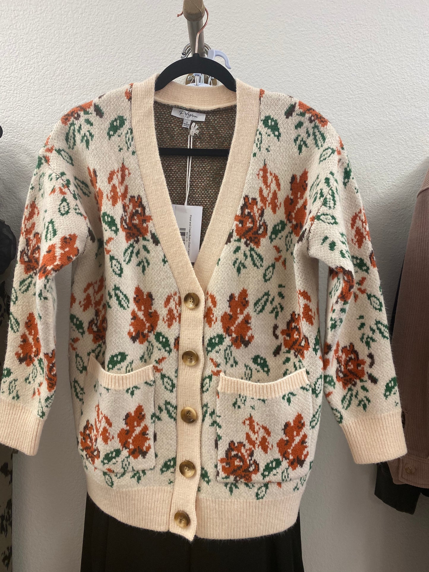 Floral and Cream Button Down Cardigan