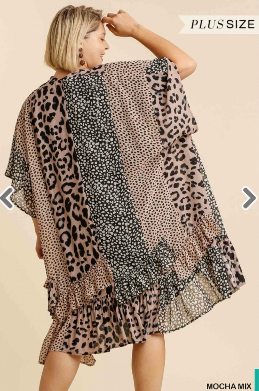 Animal Print Ruffle Kimono