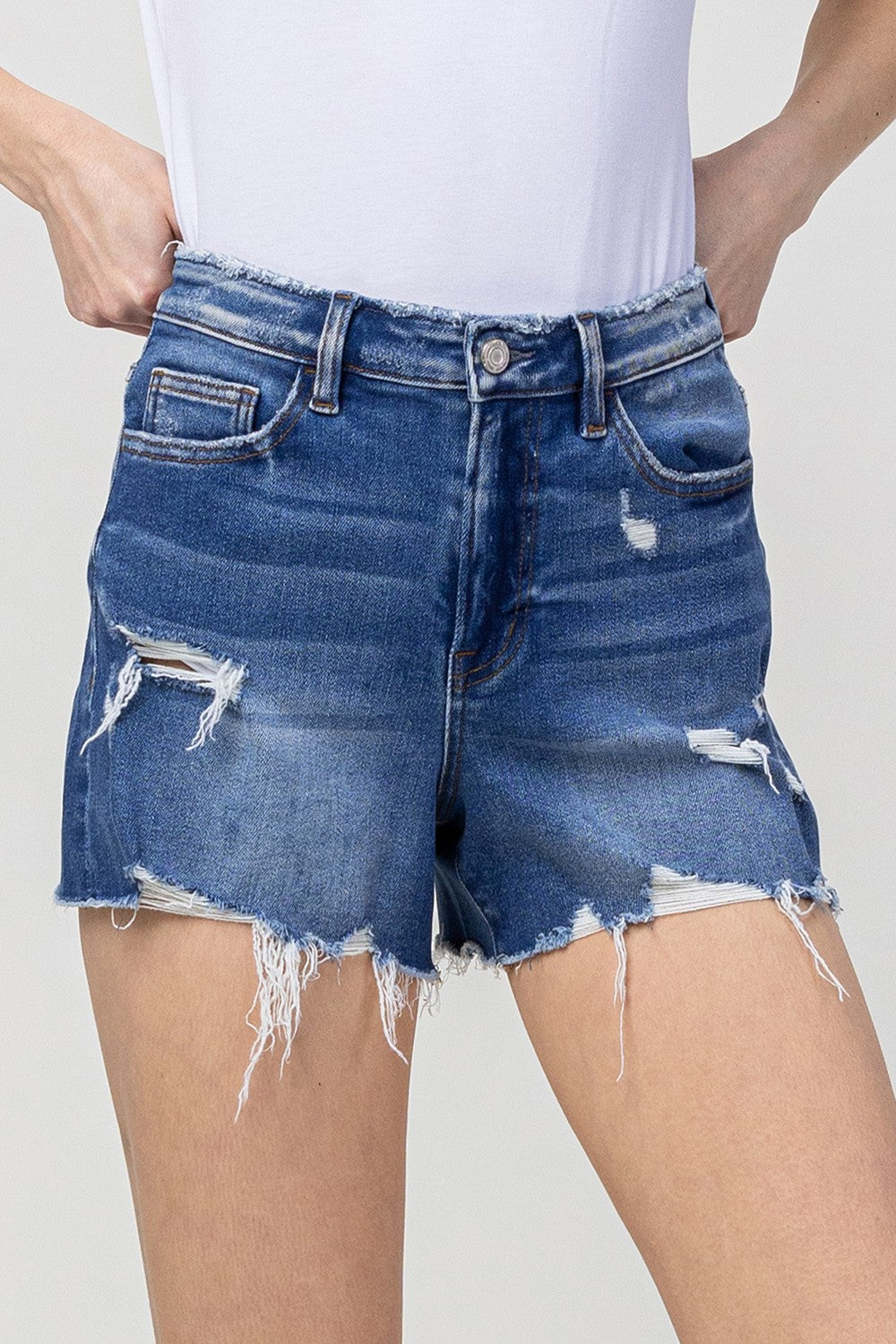 Distressed Stretch Mom Shorts