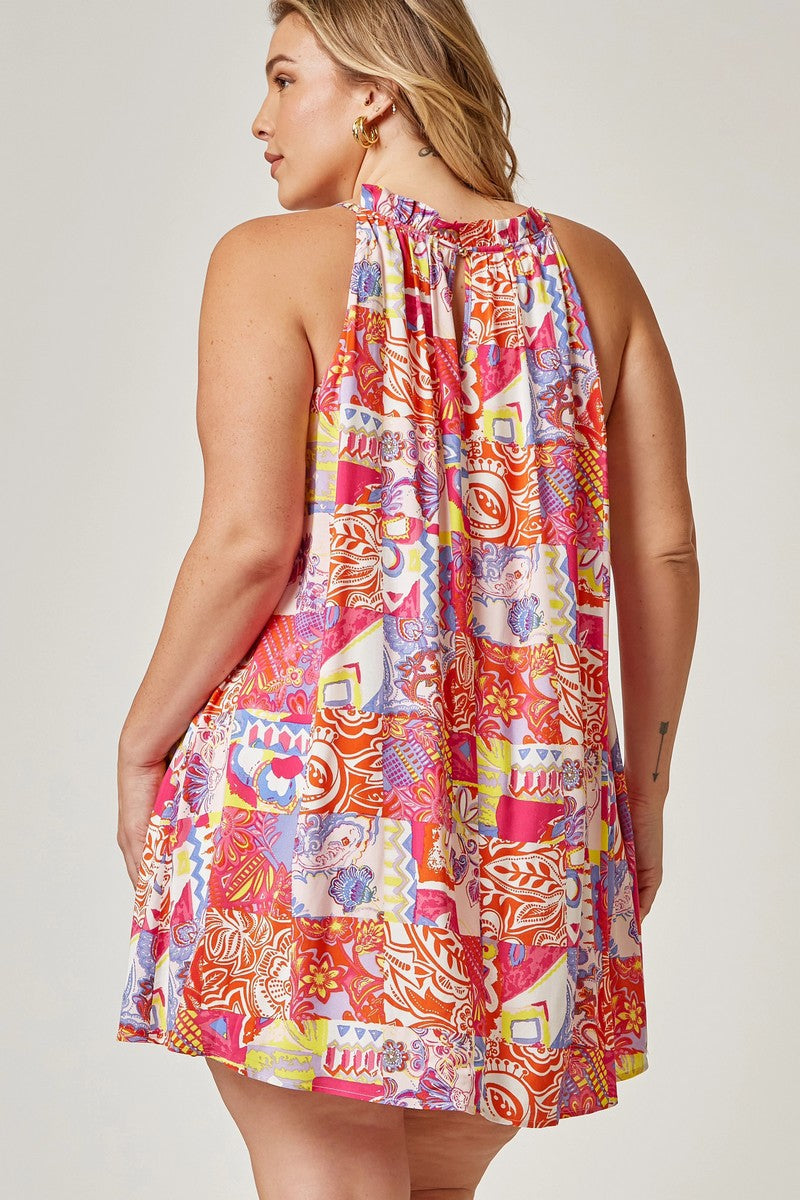 Multi High Neck Dress Curvy