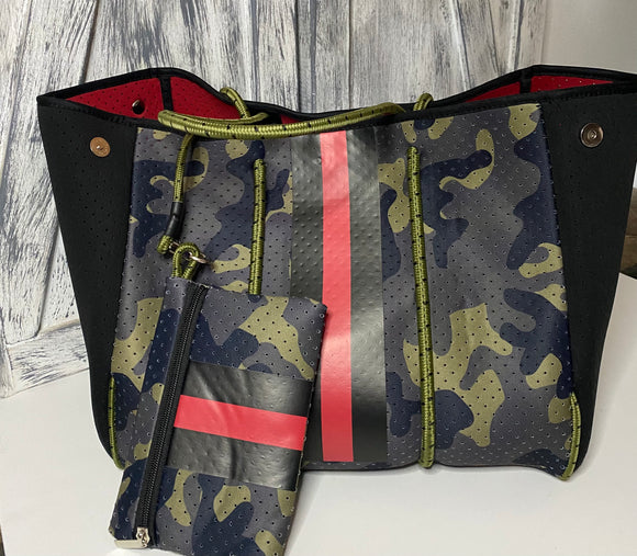 Camo with Red Stripe Tote