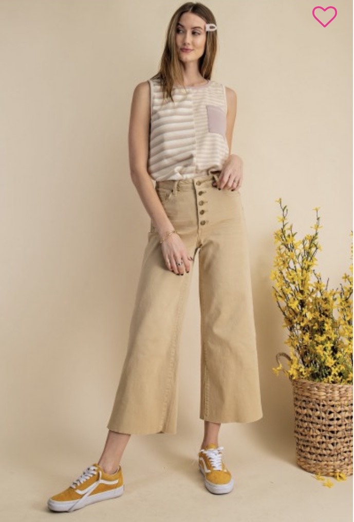 Khaki Wide Leg Flare Pant