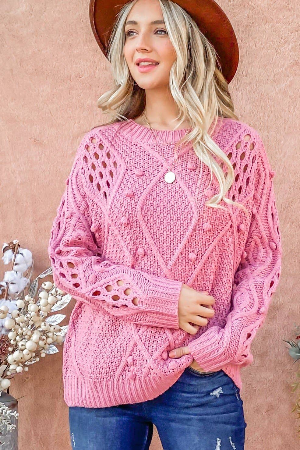Mauve Hollow Out Sweater