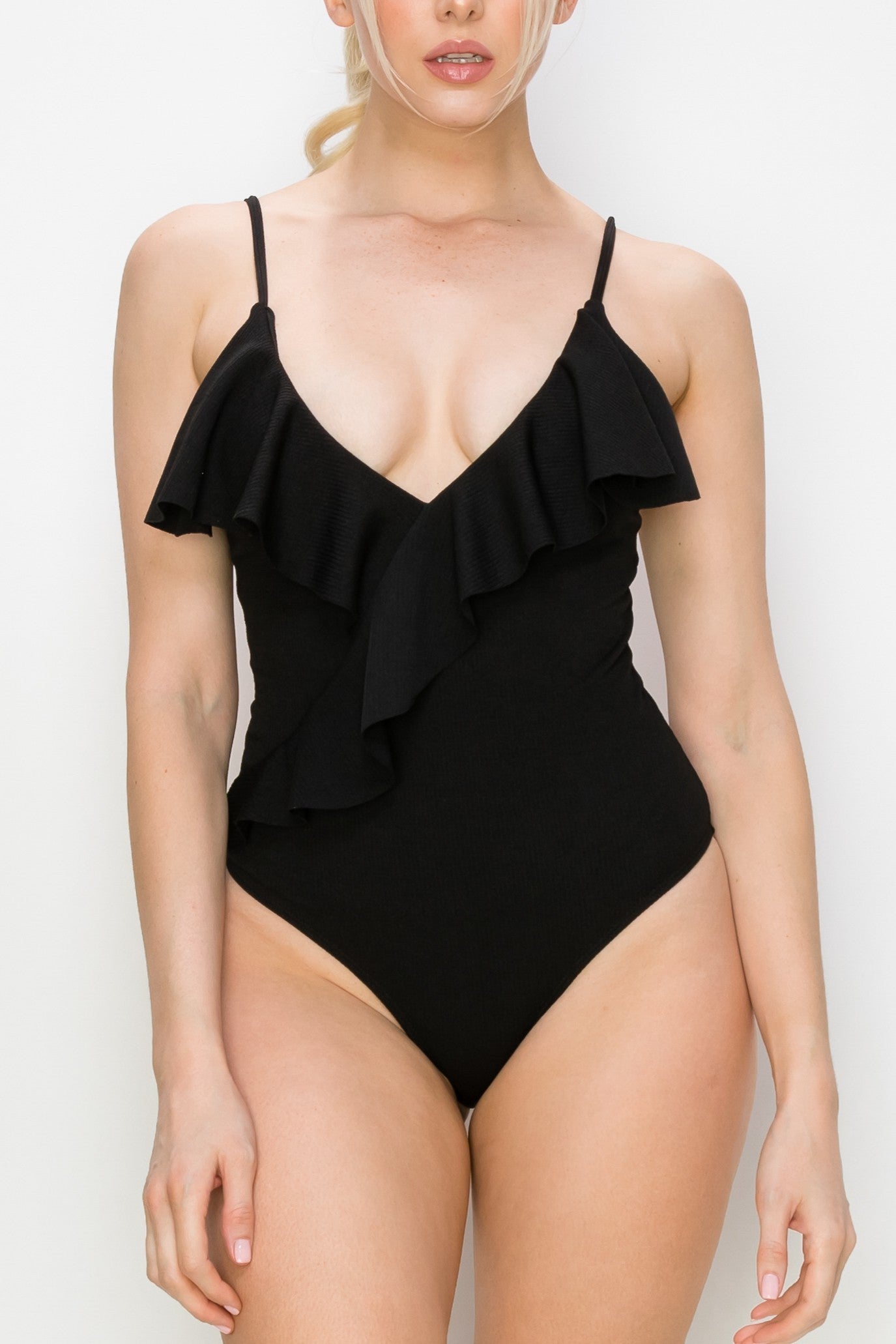 Textured Ruffle One Piece Swimsuit